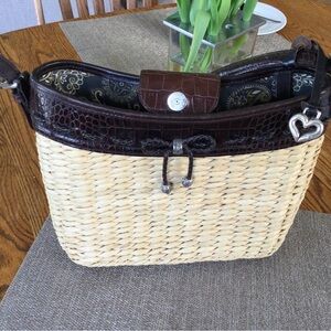 Brighton Brown, crack leather natural Straw satchel.